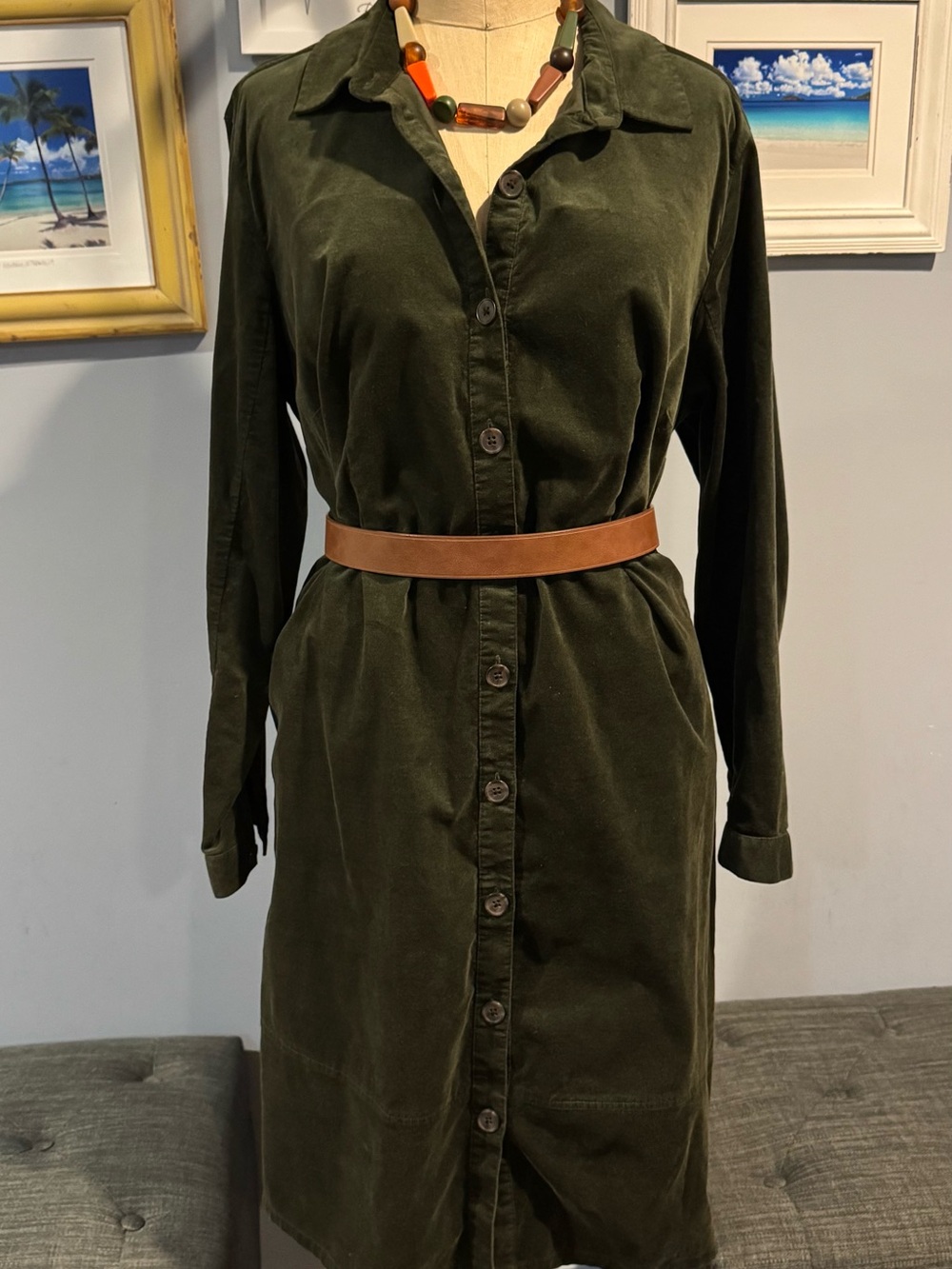JJill Olive Green Button-Front Shirt Dress